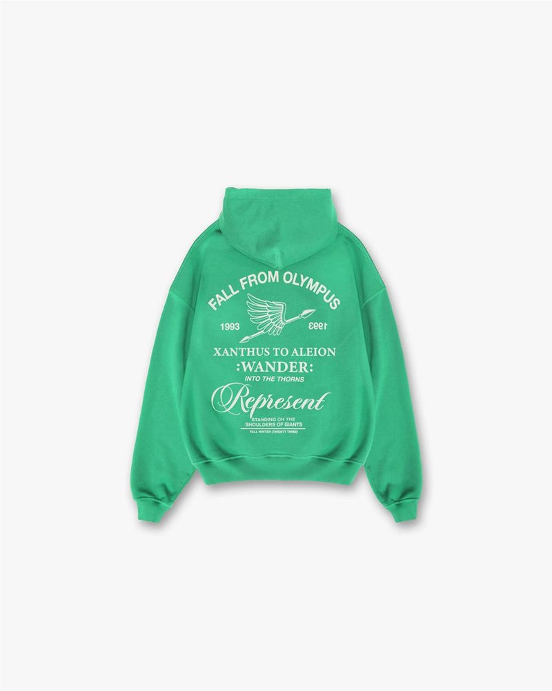 Men's Represent Fall From Olympus Hoodie Green | UK-BJLRI8970