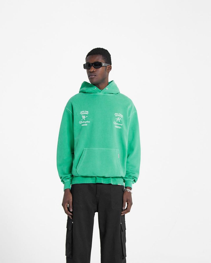 Men's Represent Fall From Olympus Hoodie Green | UK-BJLRI8970