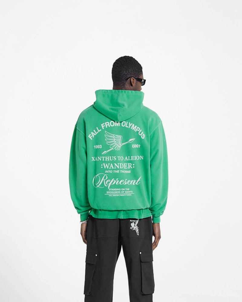 Men's Represent Fall From Olympus Hoodie Green | UK-BJLRI8970