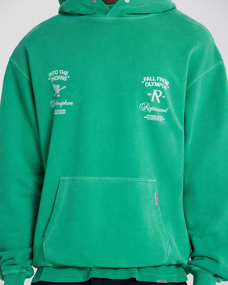 Men's Represent Fall From Olympus Hoodie Green | UK-BJLRI8970