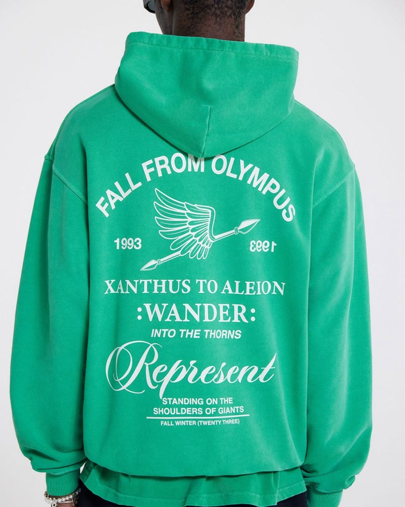 Men's Represent Fall From Olympus Hoodie Green | UK-BJLRI8970