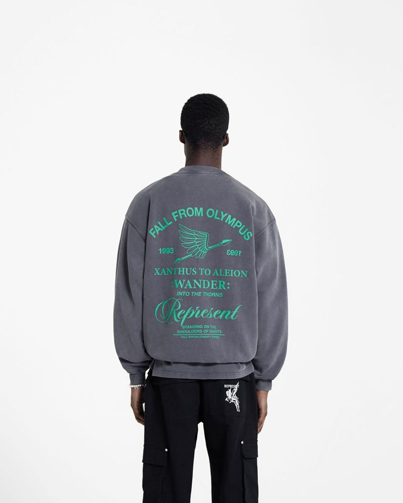 Men's Represent Fall From Olympus Sweater Dark Grey / Green | UK-XBNTZ4175