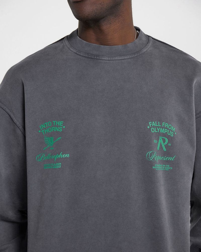 Men's Represent Fall From Olympus Sweater Dark Grey / Green | UK-XBNTZ4175