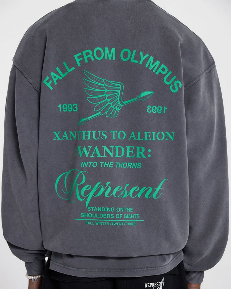 Men's Represent Fall From Olympus Sweater Dark Grey / Green | UK-XBNTZ4175