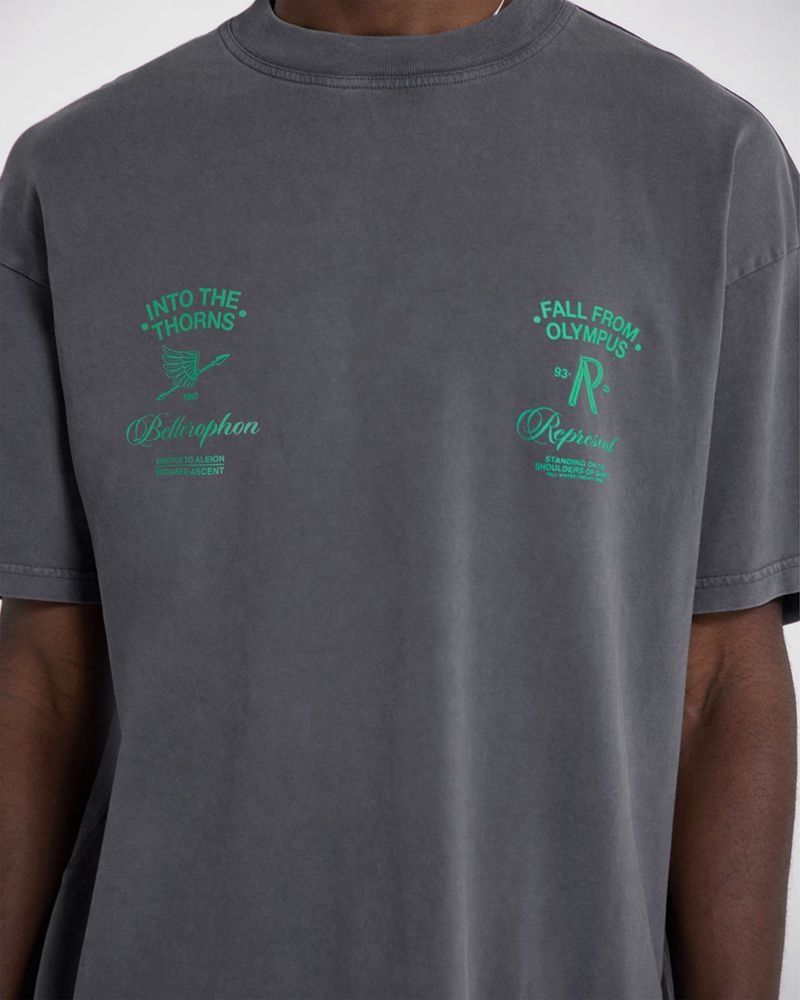 Men's Represent Fall From Olympus T-Shirt Dark Grey / Green | UK-ZOTXH5018