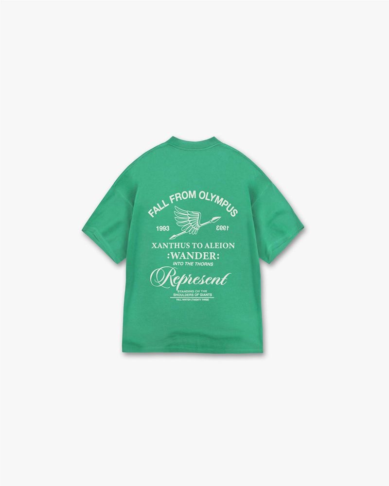 Men's Represent Fall From Olympus T-Shirt Green | UK-MENHU0264