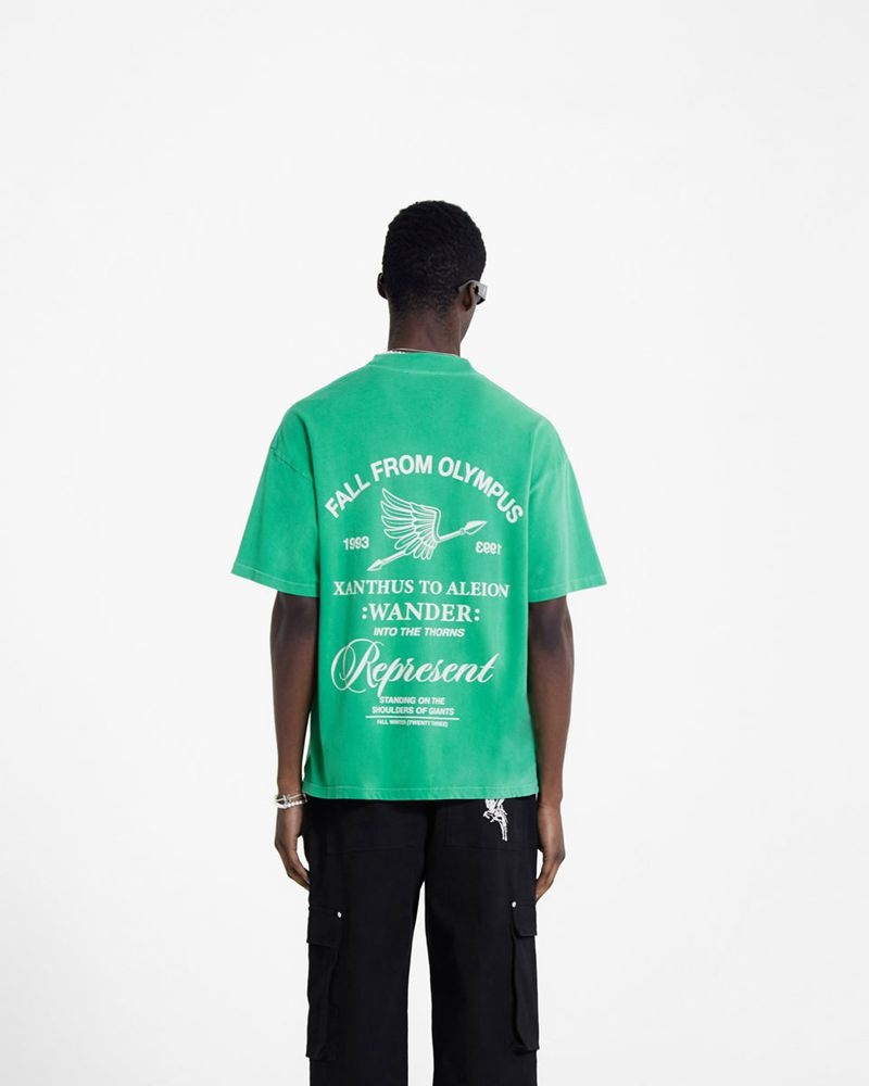 Men's Represent Fall From Olympus T-Shirt Green | UK-MENHU0264