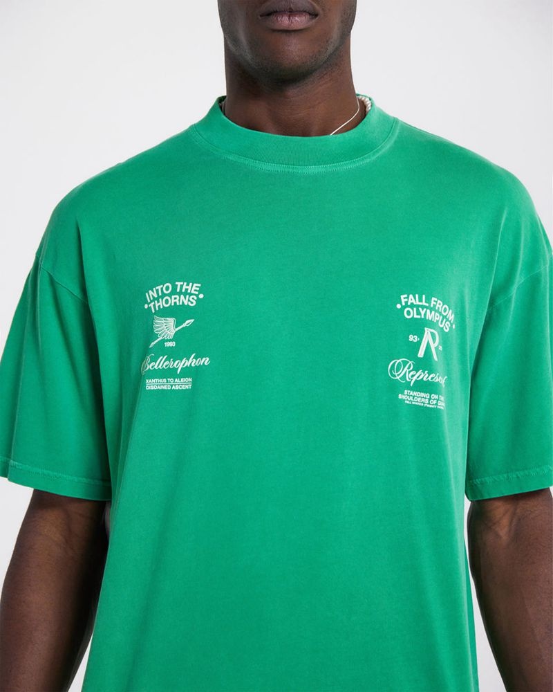 Men's Represent Fall From Olympus T-Shirt Green | UK-MENHU0264