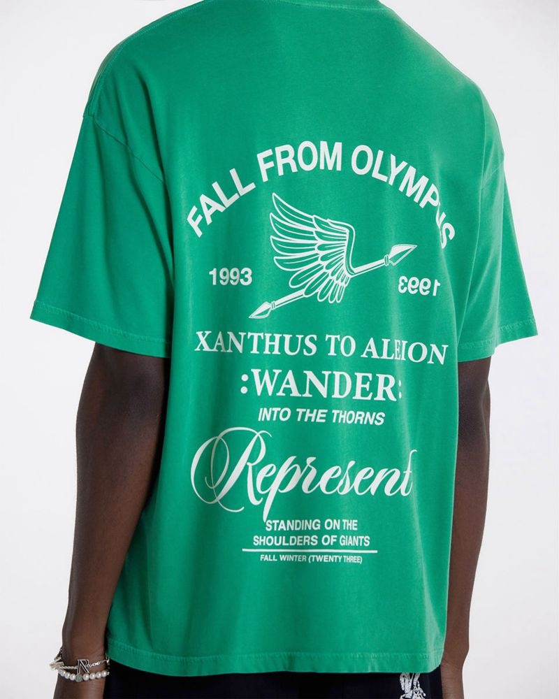 Men's Represent Fall From Olympus T-Shirt Green | UK-MENHU0264