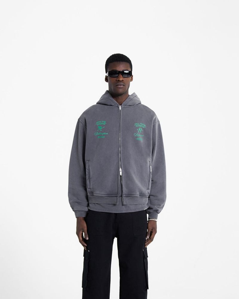 Men's Represent Fall From Olympus Zip Hoodie Dark Grey / Green | UK-IQUVB9624