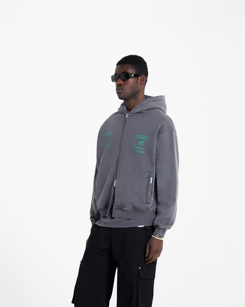 Men's Represent Fall From Olympus Zip Hoodie Dark Grey / Green | UK-IQUVB9624