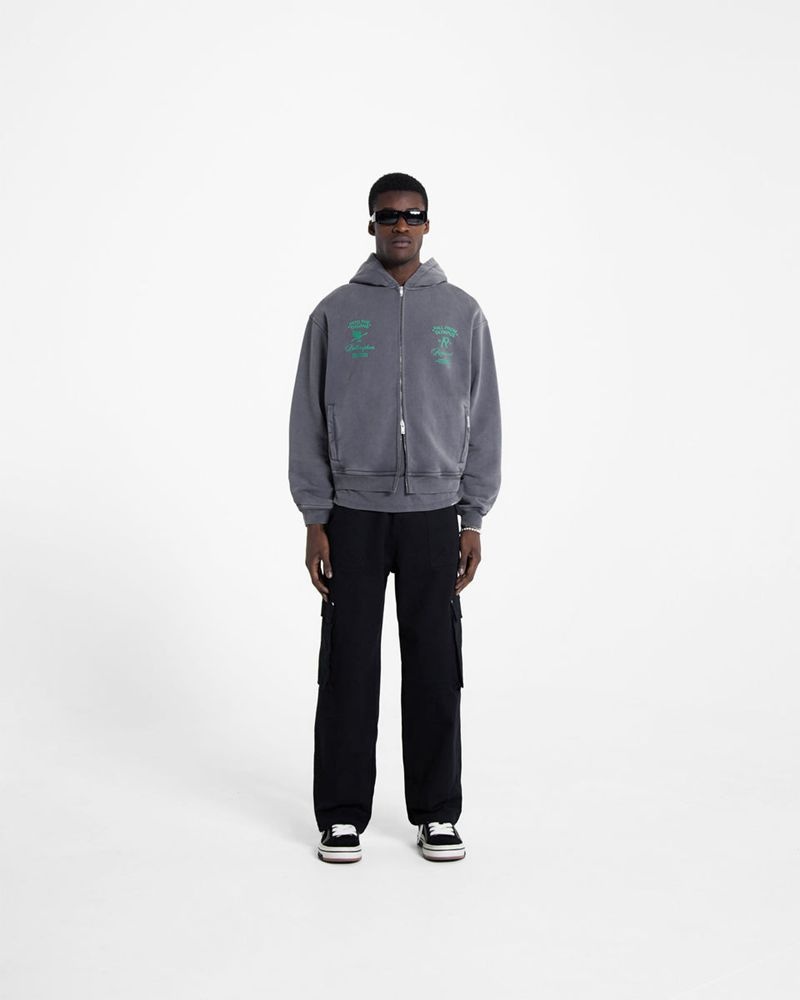 Men's Represent Fall From Olympus Zip Hoodie Dark Grey / Green | UK-IQUVB9624