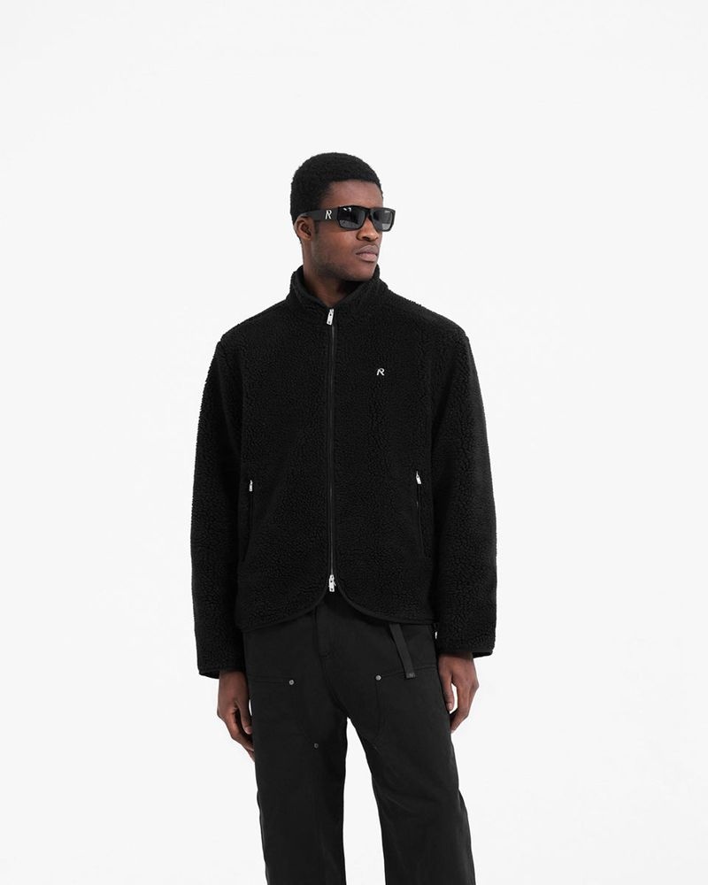 Men's Represent Fleece Zip Through Jacket Black | UK-FHWGR9051