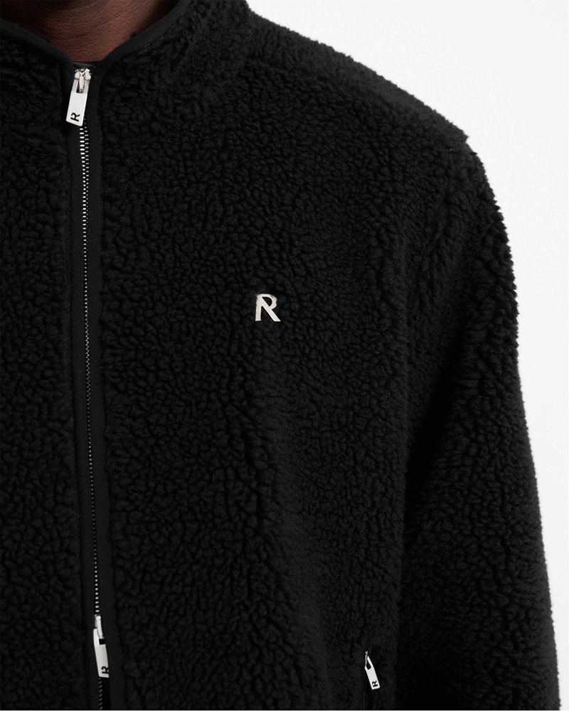 Men's Represent Fleece Zip Through Jacket Black | UK-FHWGR9051