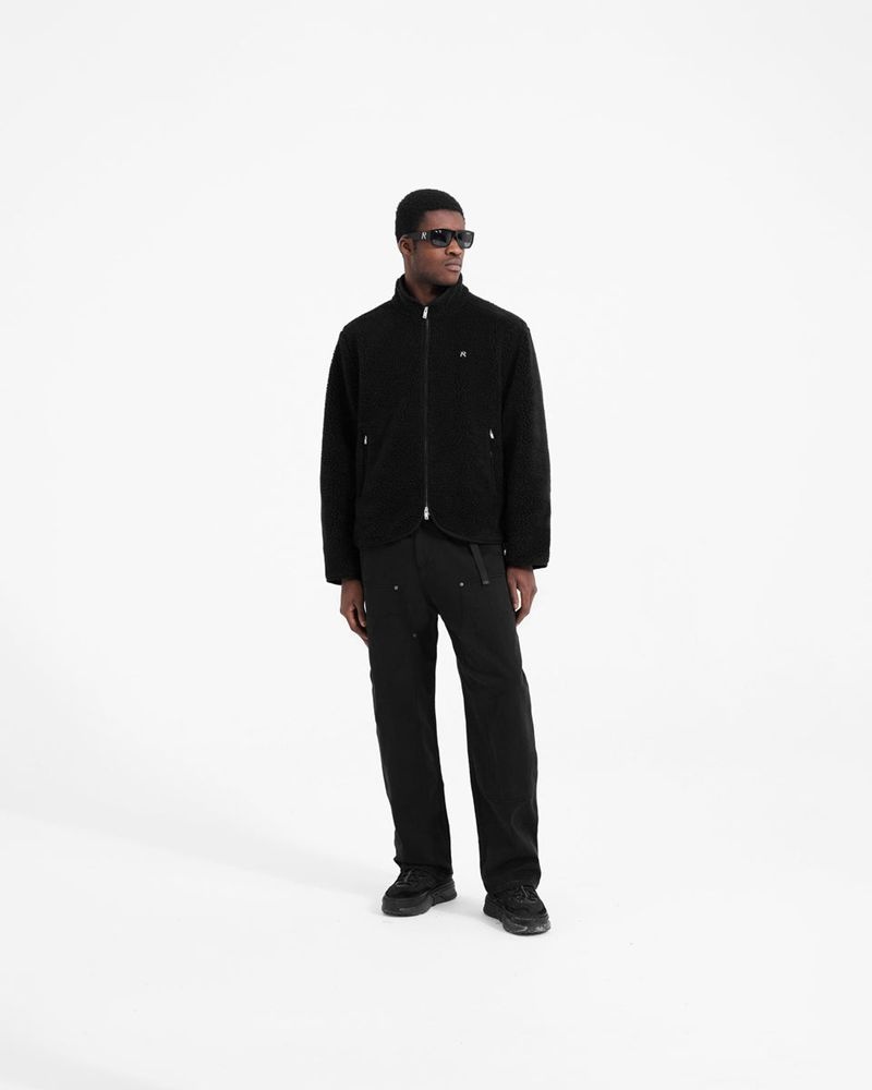 Men's Represent Fleece Zip Through Jacket Black | UK-FHWGR9051