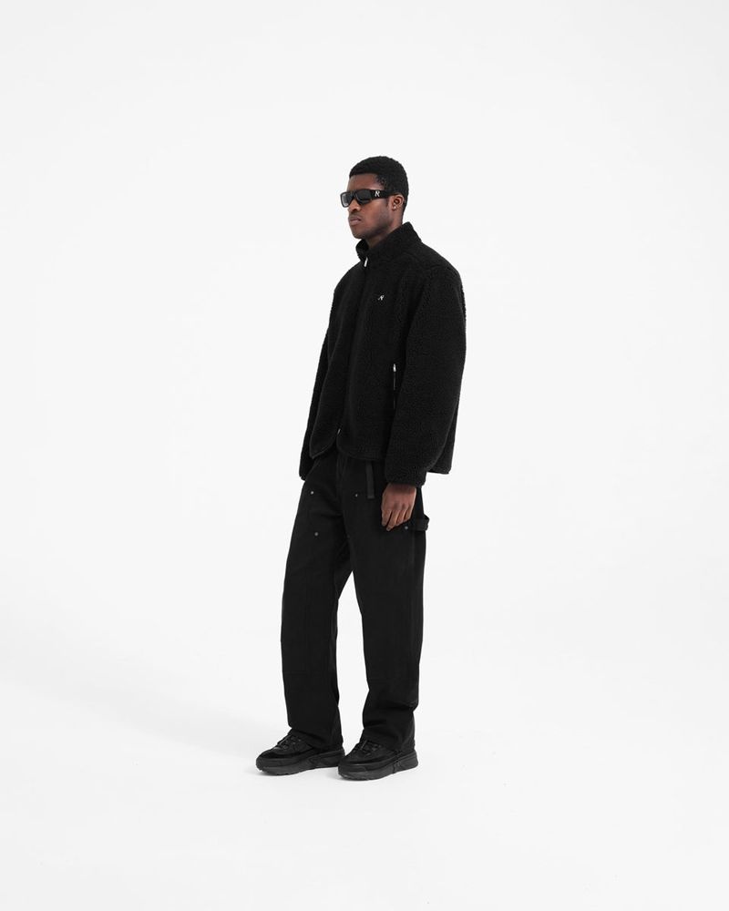 Men's Represent Fleece Zip Through Jacket Black | UK-FHWGR9051