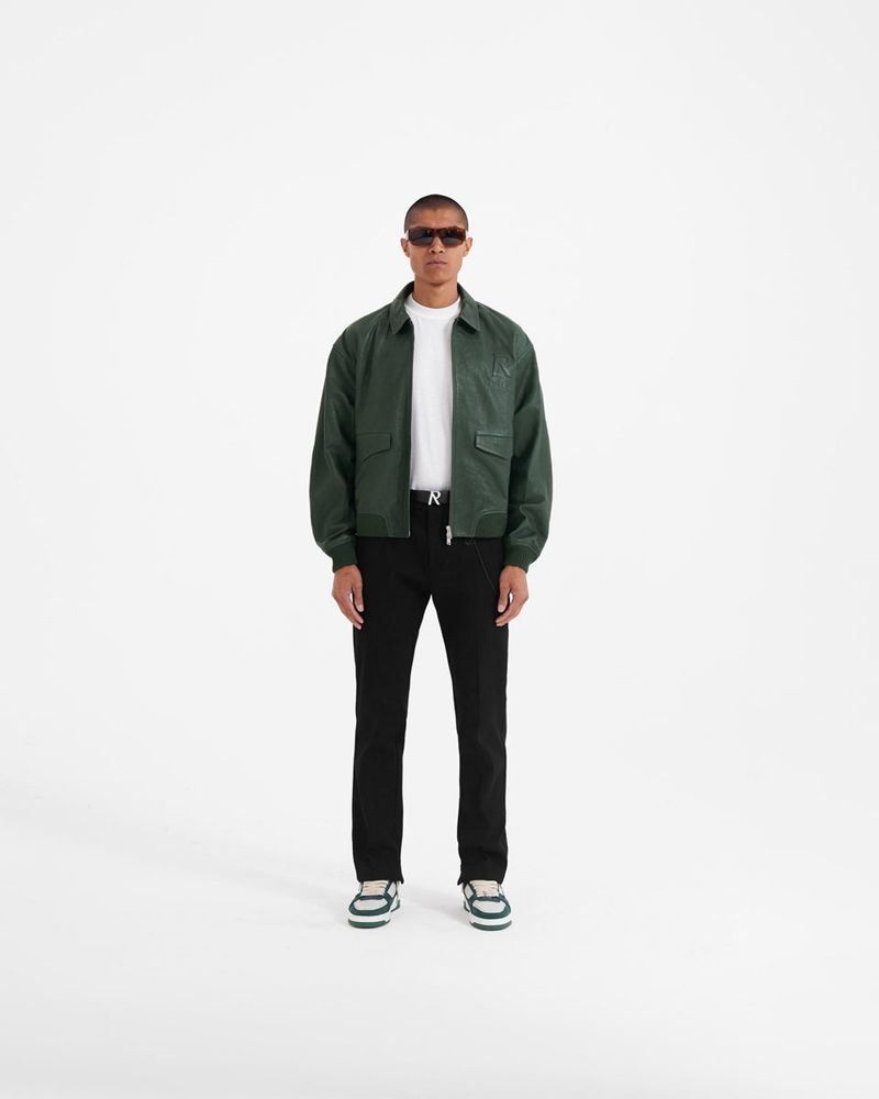 Men's Represent Flight Leather Jacket Green | UK-TLVBP2065