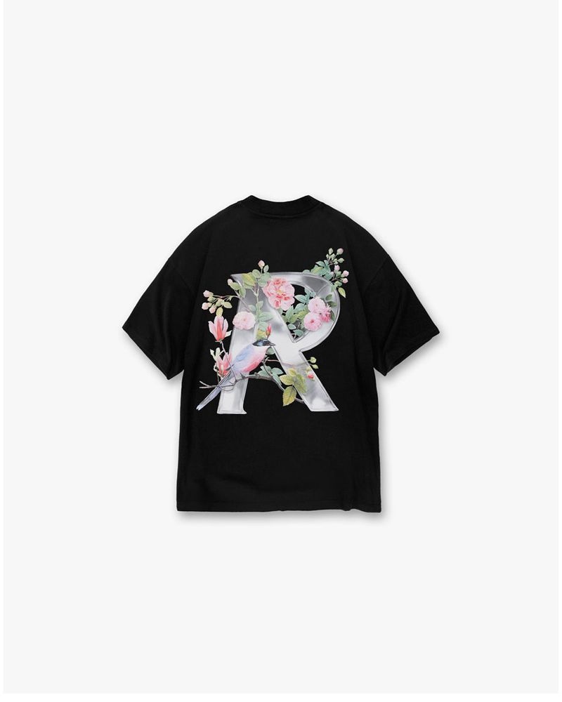 Men's Represent Floral Initial T-Shirt Black | UK-QRSBW4872