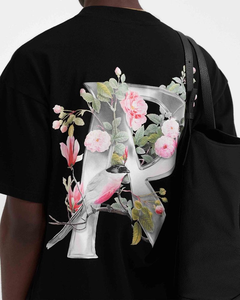 Men's Represent Floral Initial T-Shirt Black | UK-QRSBW4872