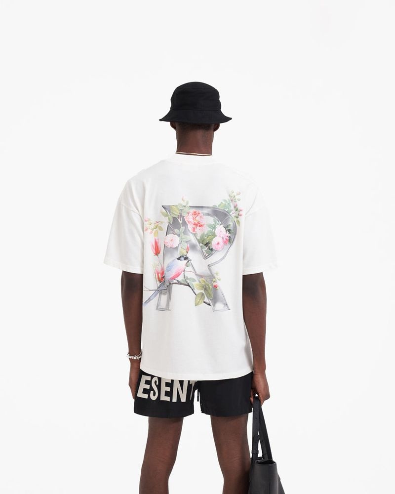 Men's Represent Floral Initial T-Shirt White | UK-LRVQN2864