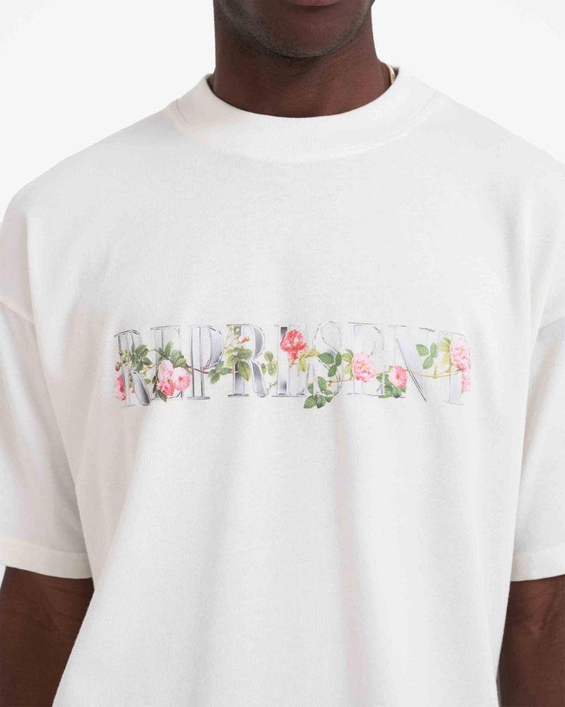 Men's Represent Floral Initial T-Shirt White | UK-LRVQN2864