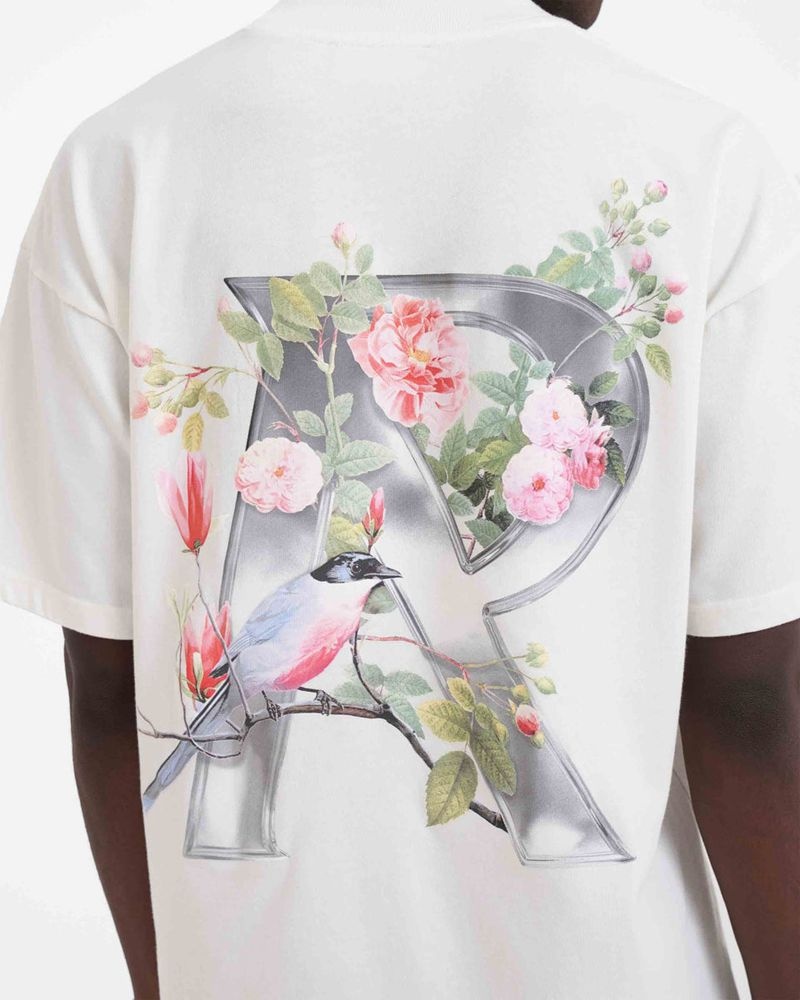 Men's Represent Floral Initial T-Shirt White | UK-LRVQN2864