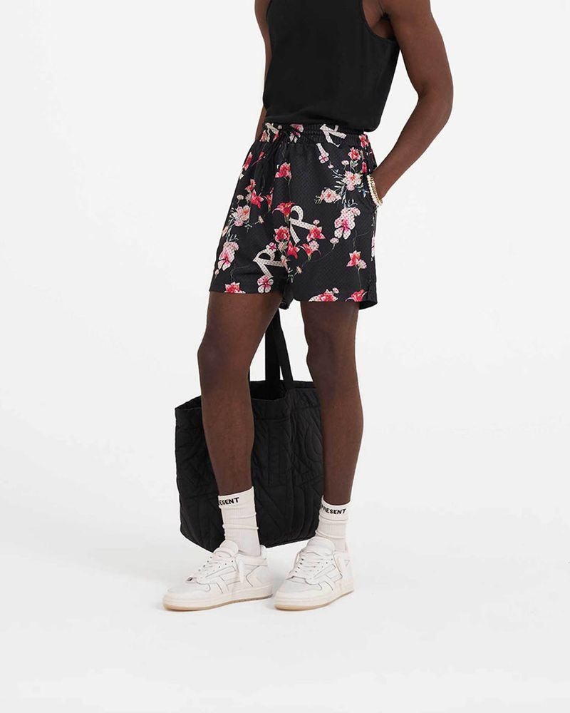 Men's Represent Floral Mesh Shorts Black | UK-ZEJQV6174