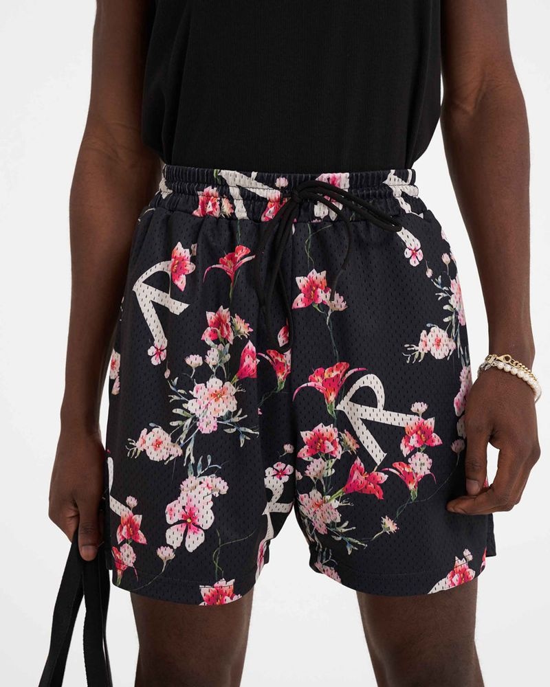 Men's Represent Floral Mesh Shorts Black | UK-ZEJQV6174