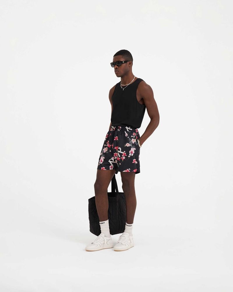 Men's Represent Floral Mesh Shorts Black | UK-ZEJQV6174