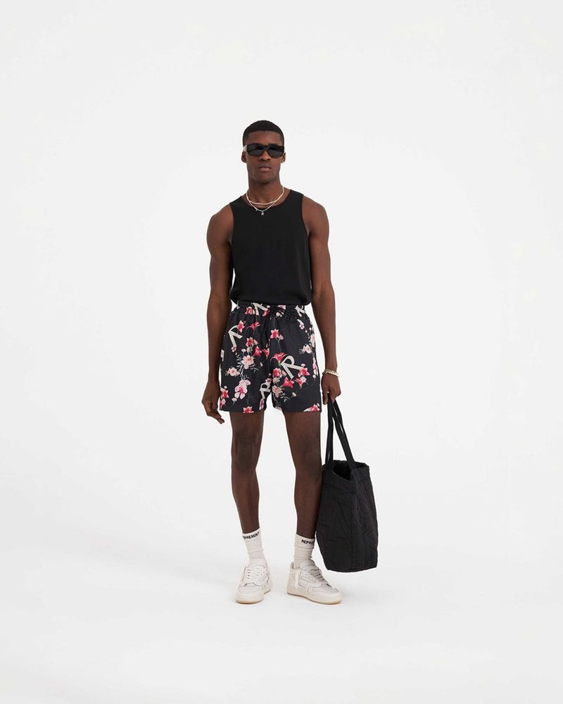 Men's Represent Floral Mesh Shorts Black | UK-ZEJQV6174