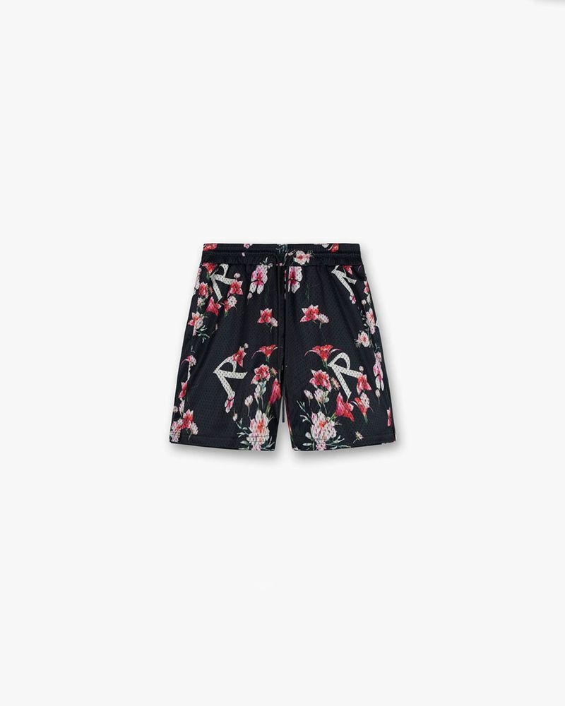 Men\'s Represent Floral Mesh Shorts Black | UK-ZEJQV6174