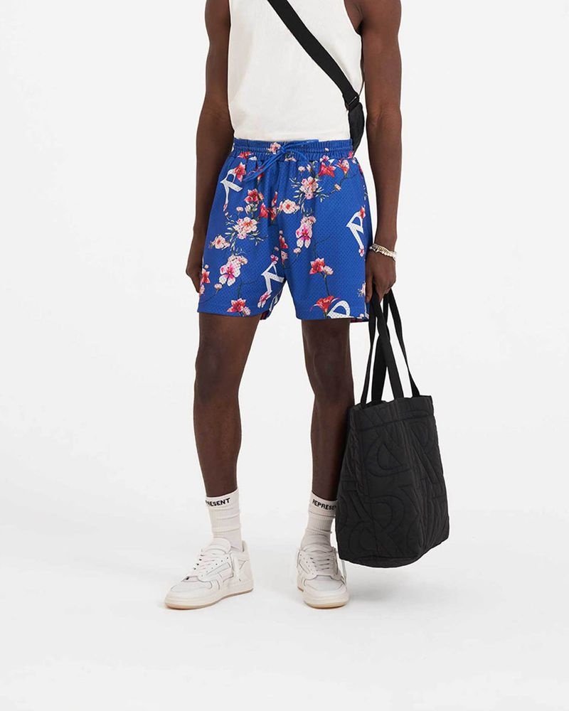 Men's Represent Floral Mesh Shorts Blue | UK-GPAWY6972