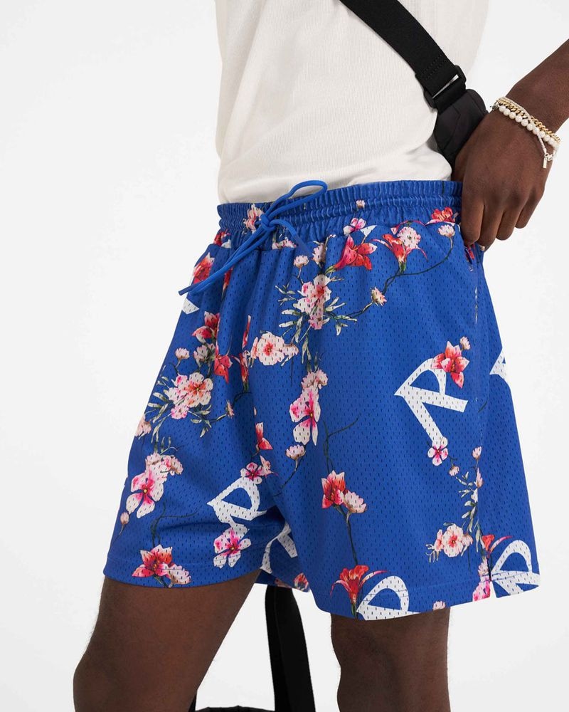 Men's Represent Floral Mesh Shorts Blue | UK-GPAWY6972