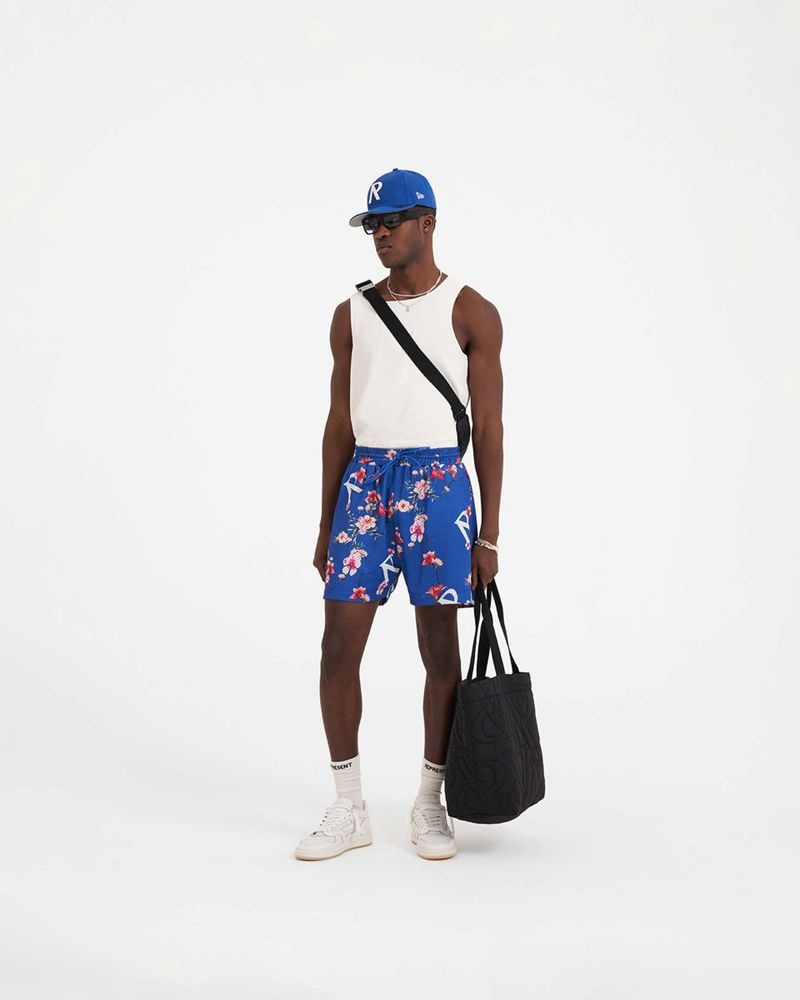 Men's Represent Floral Mesh Shorts Blue | UK-GPAWY6972