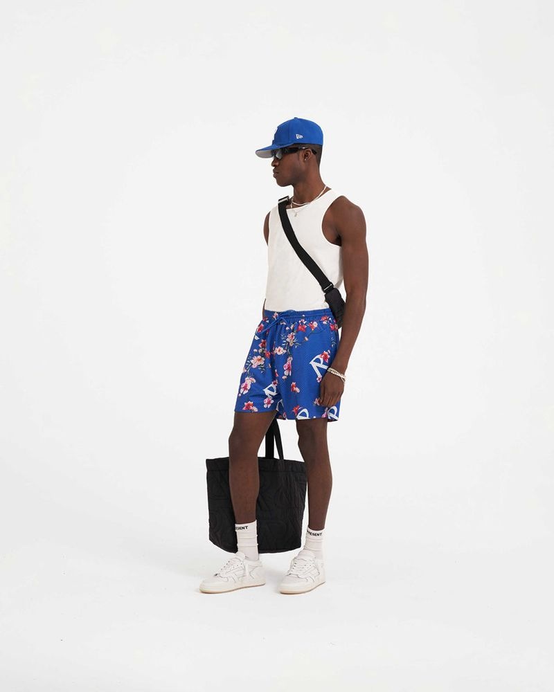 Men's Represent Floral Mesh Shorts Blue | UK-GPAWY6972