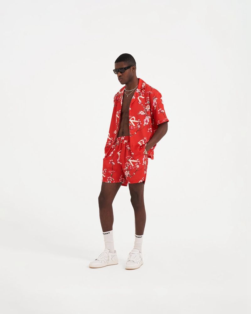 Men's Represent Floral Shirts Red | UK-JWYIT9387