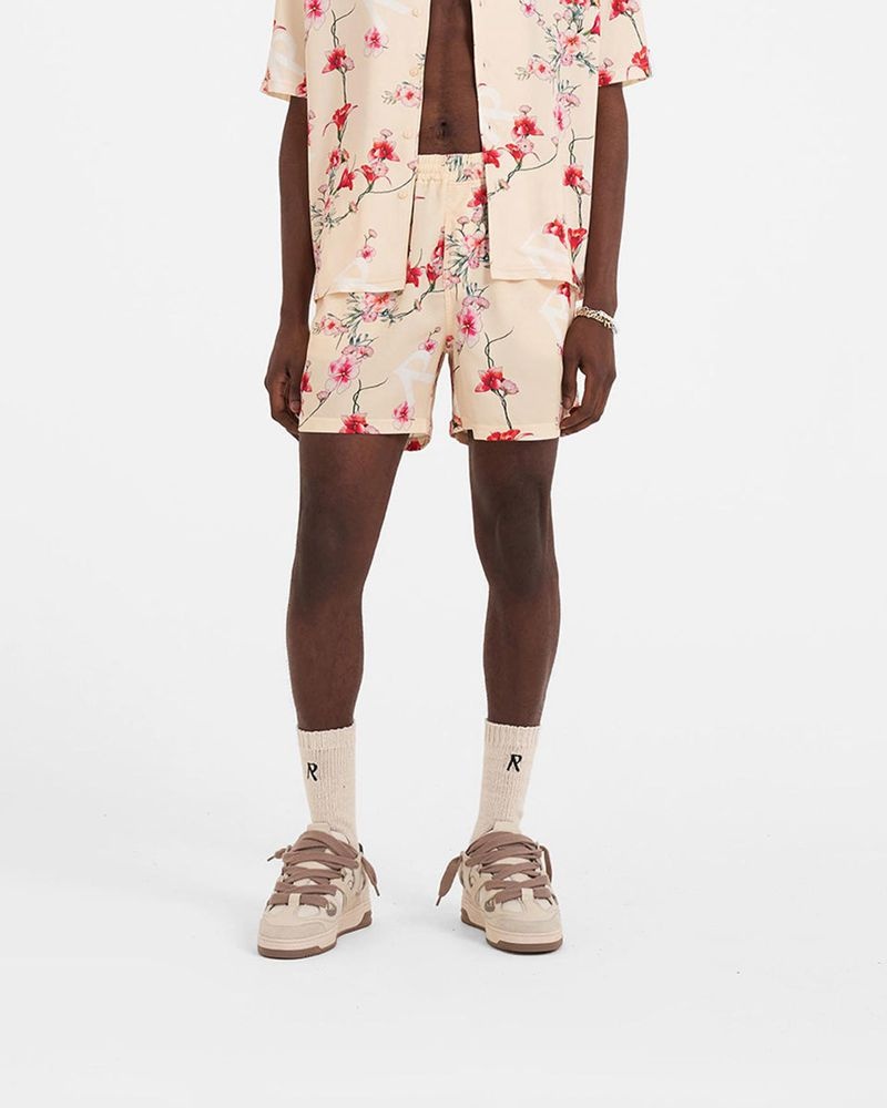 Men's Represent Floral Shorts Beige | UK-BMTVA3608