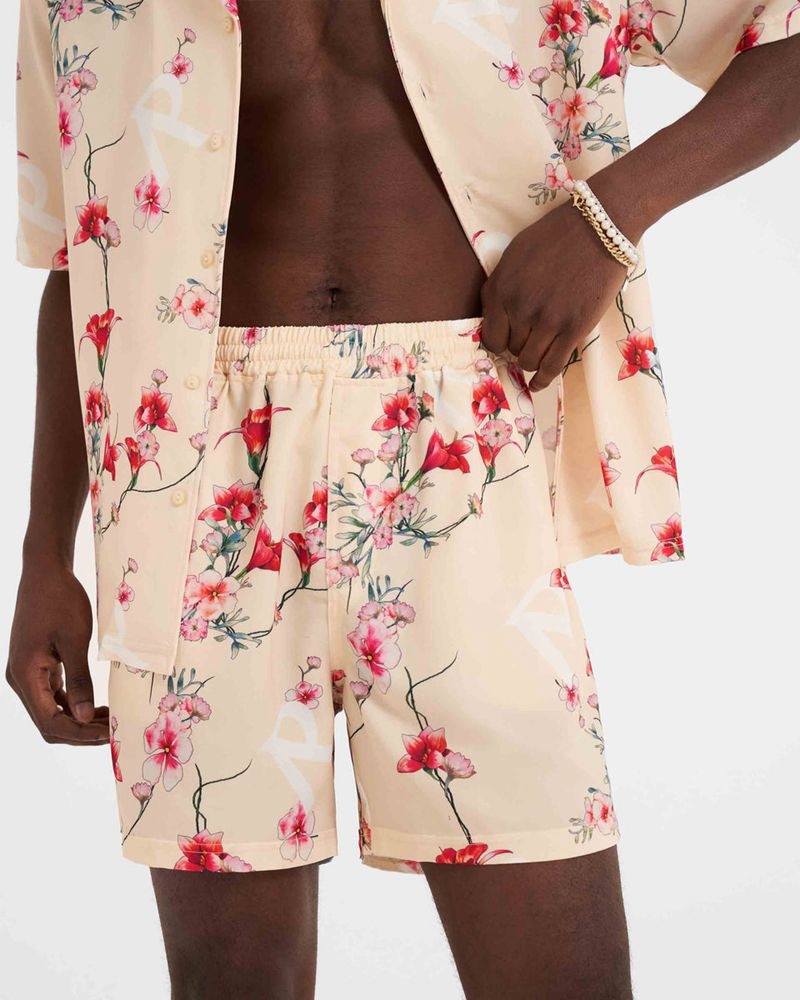 Men's Represent Floral Shorts Beige | UK-BMTVA3608