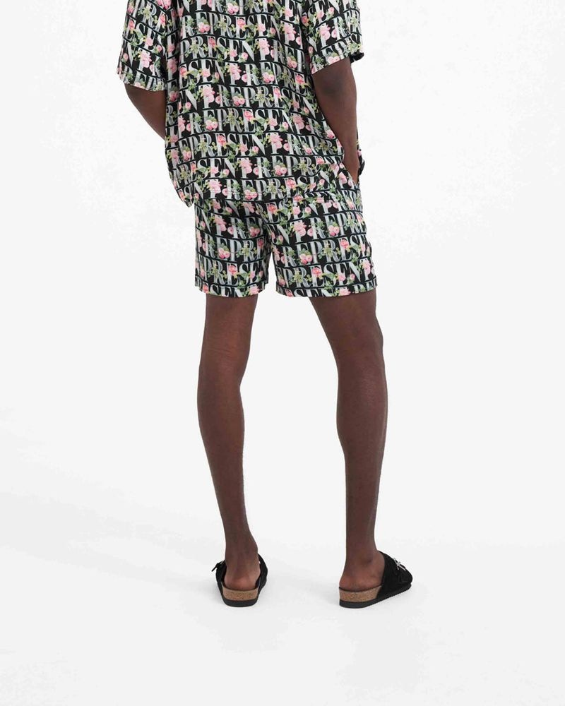 Men's Represent Floral Shorts Black Multicolor | UK-FLBWZ6023