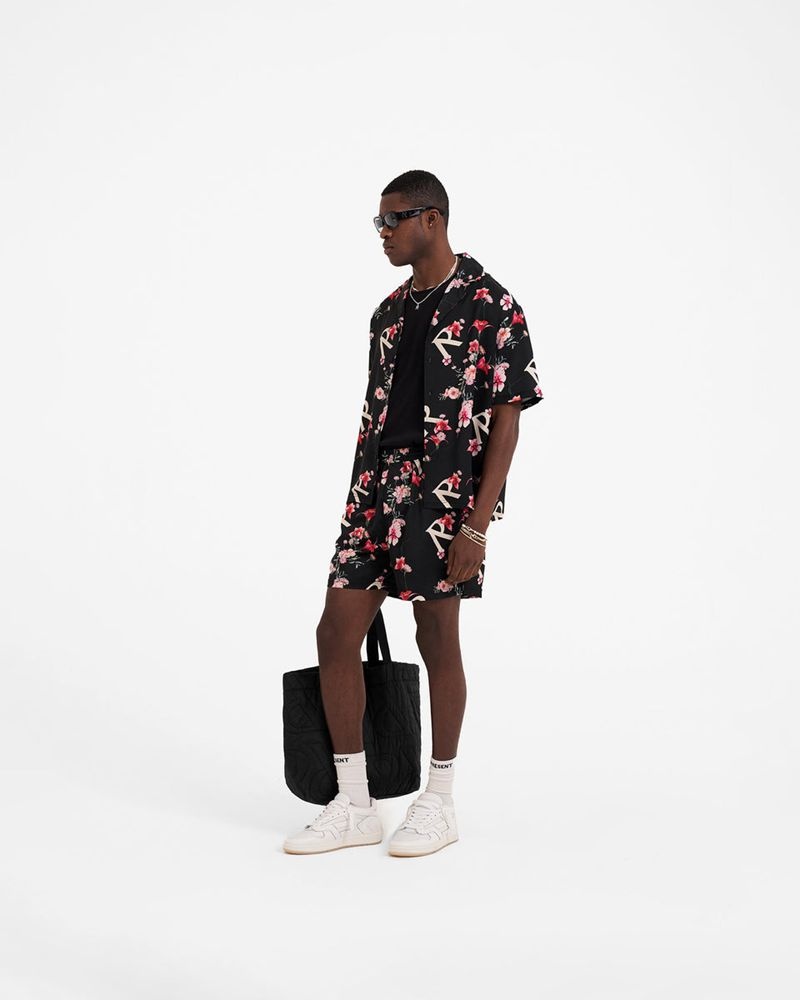 Men's Represent Floral Shorts Black | UK-YOIKU2597