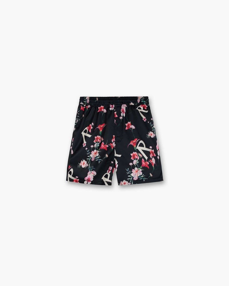 Men\'s Represent Floral Shorts Black | UK-YOIKU2597