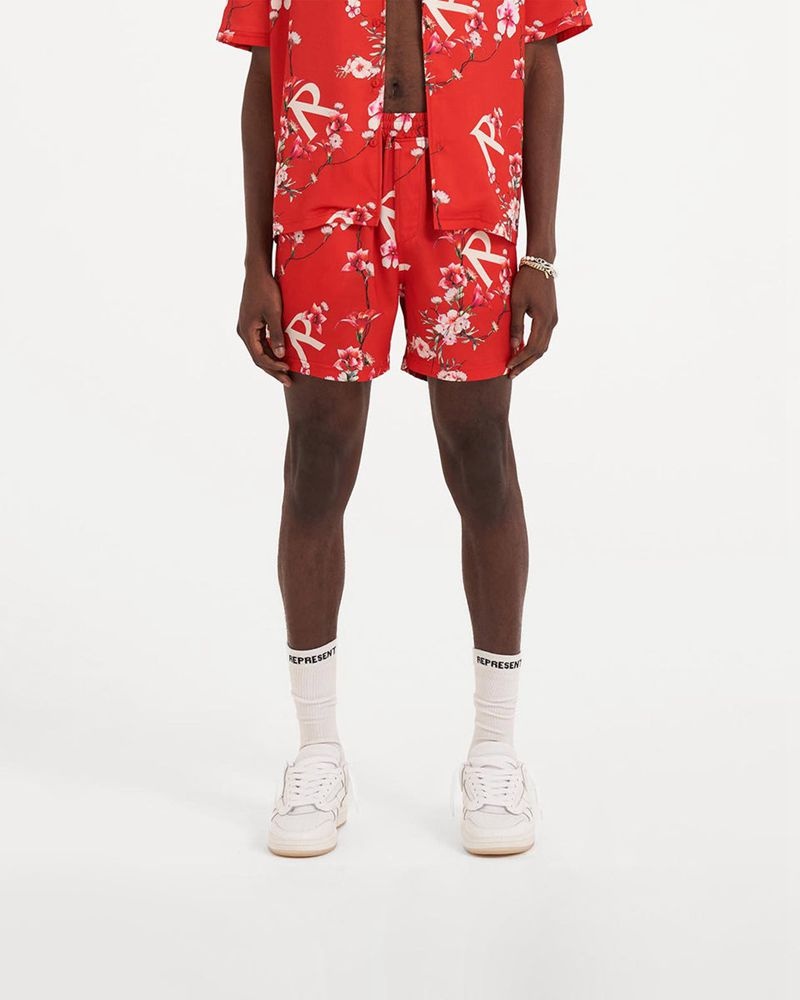 Men's Represent Floral Shorts Burnt Red | UK-FCRGA6725