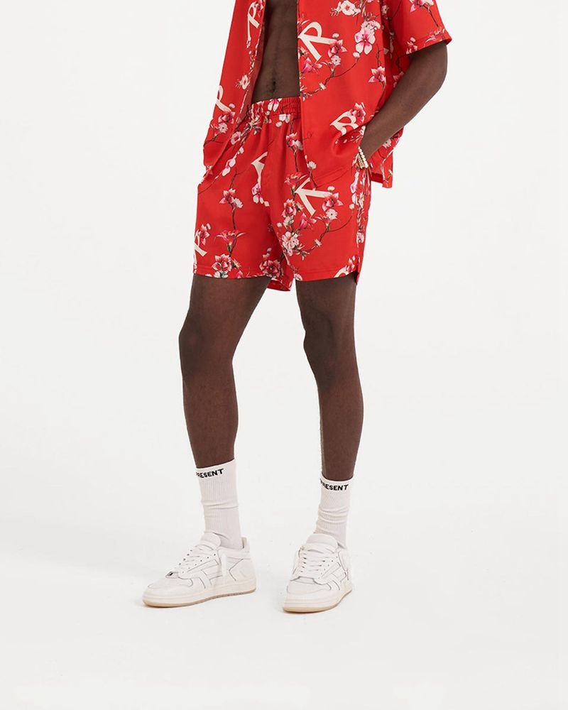 Men's Represent Floral Shorts Burnt Red | UK-FCRGA6725