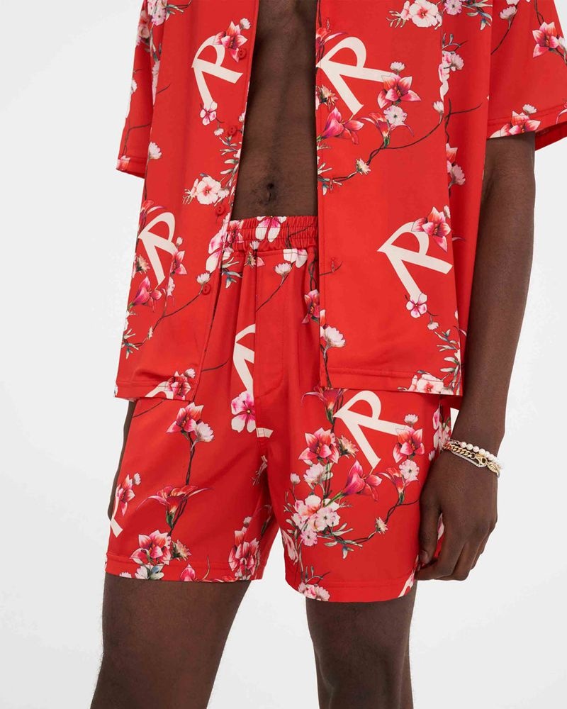 Men's Represent Floral Shorts Burnt Red | UK-FCRGA6725