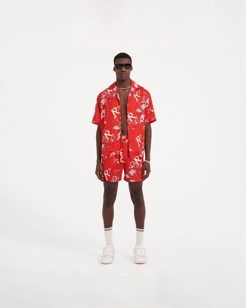 Men's Represent Floral Shorts Burnt Red | UK-FCRGA6725