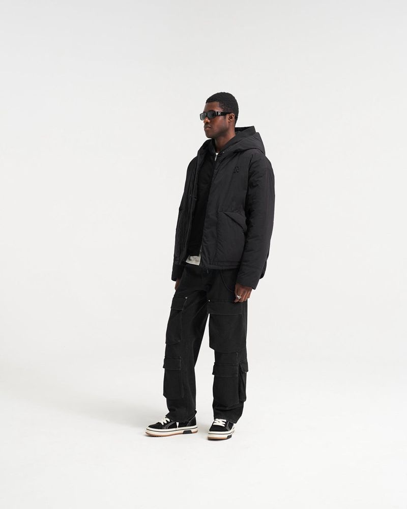 Men's Represent Hooded Puffer Jacket Black | UK-ERPHF2301