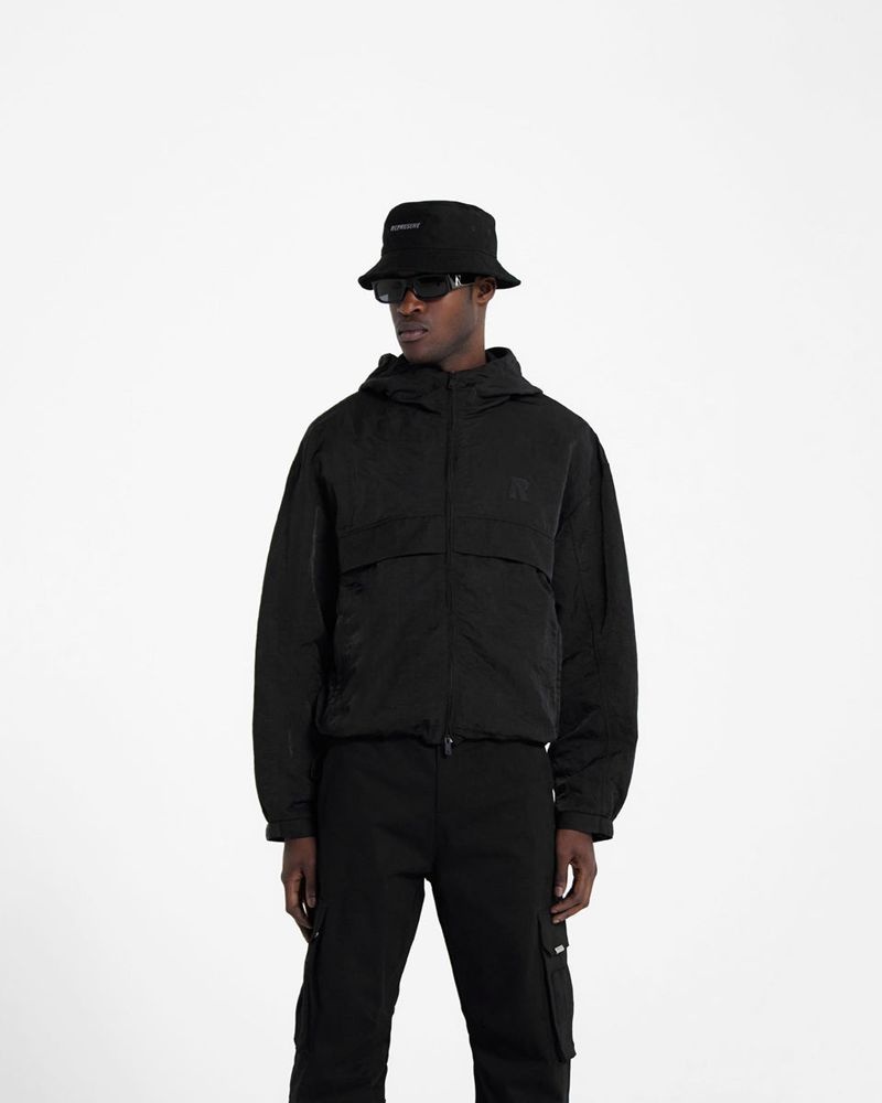 Men's Represent Hooded Track Jacket Black | UK-CSUZO1597