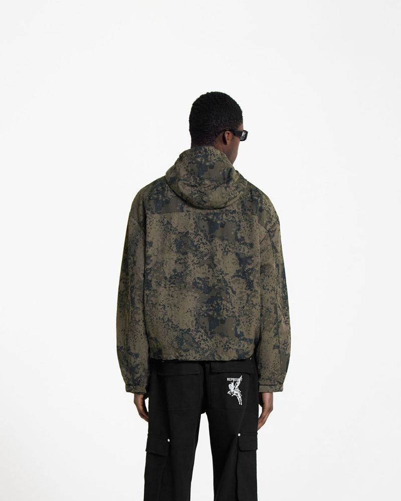 Men's Represent Hooded Track Jacket Camo | UK-CVIZM0852