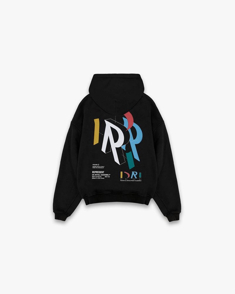 Men's Represent Initial Assembly Hoodie Black | UK-QVMNO5802