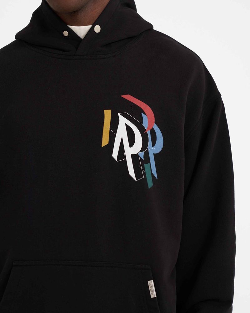 Men's Represent Initial Assembly Hoodie Black | UK-QVMNO5802